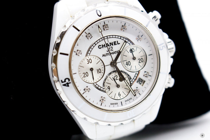 Top Quality Chanel H2009 J12 Chronograph Watch 41MM Diamond Indicators  White Stainless Steel Watches