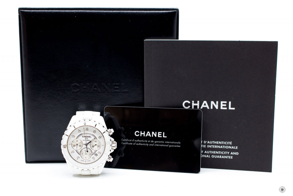 Top Quality Chanel H2009 J12 Chronograph Watch 41MM Diamond Indicators  White Stainless Steel Watches