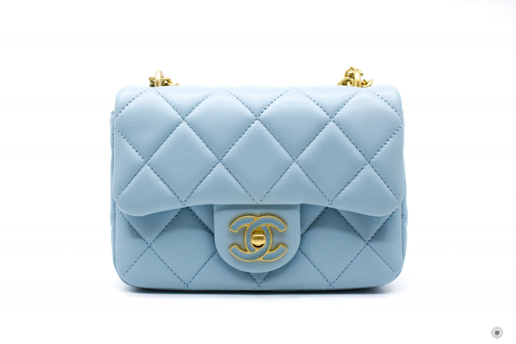 Top Quality Chanel AS3113B07634 Mini Flap Bag With Enamel And Gold Tone Metal  Baby Blue / NG752 Calfskin Shoulder Bags Gbhw