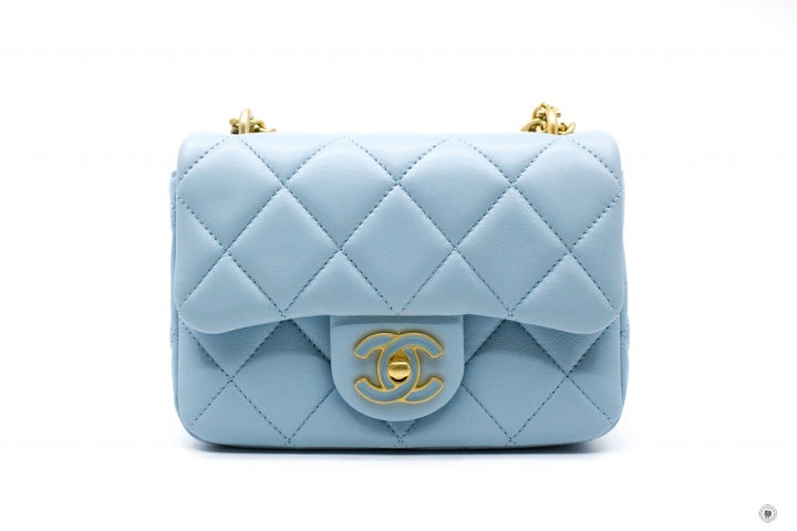 Top Quality Chanel AS3113B07634 Mini Flap Bag With Enamel And Gold Tone Metal  Baby Blue / NG752 Calfskin Shoulder Bags Gbhw