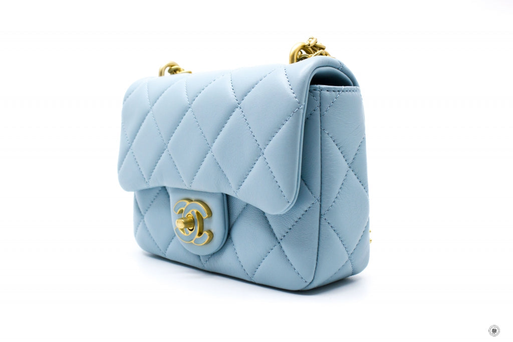 Top Quality Chanel AS3113B07634 Mini Flap Bag With Enamel And Gold Tone Metal  Baby Blue / NG752 Calfskin Shoulder Bags Gbhw