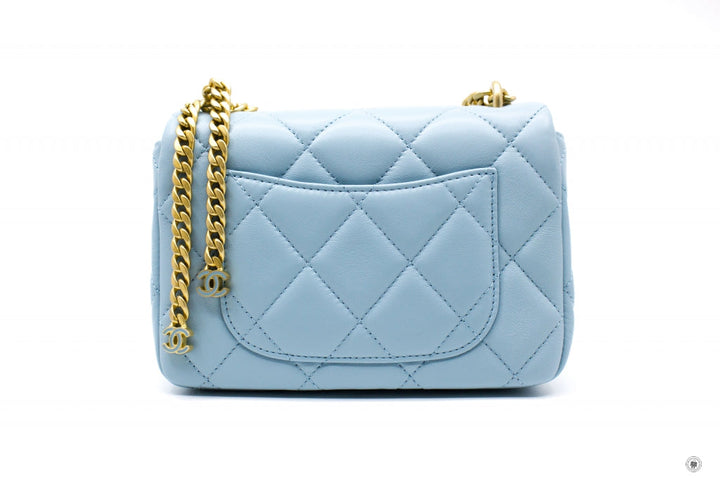 Top Quality Chanel AS3113B07634 Mini Flap Bag With Enamel And Gold Tone Metal  Baby Blue / NG752 Calfskin Shoulder Bags Gbhw