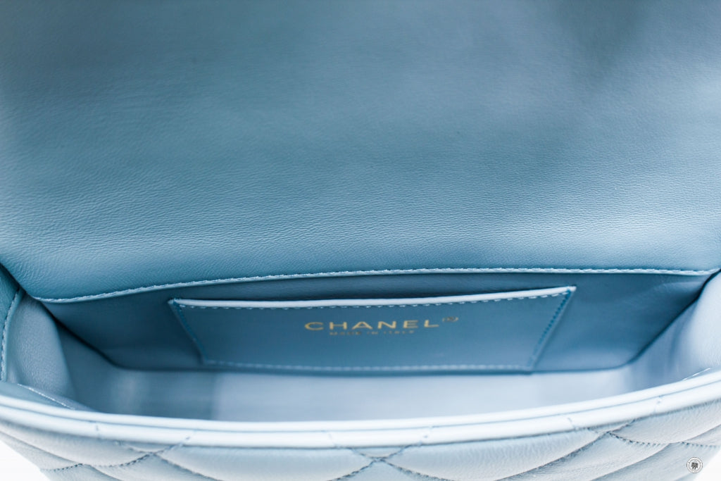 Top Quality Chanel AS3113B07634 Mini Flap Bag With Enamel And Gold Tone Metal  Baby Blue / NG752 Calfskin Shoulder Bags Gbhw