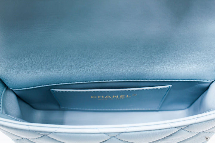 Top Quality Chanel AS3113B07634 Mini Flap Bag With Enamel And Gold Tone Metal  Baby Blue / NG752 Calfskin Shoulder Bags Gbhw