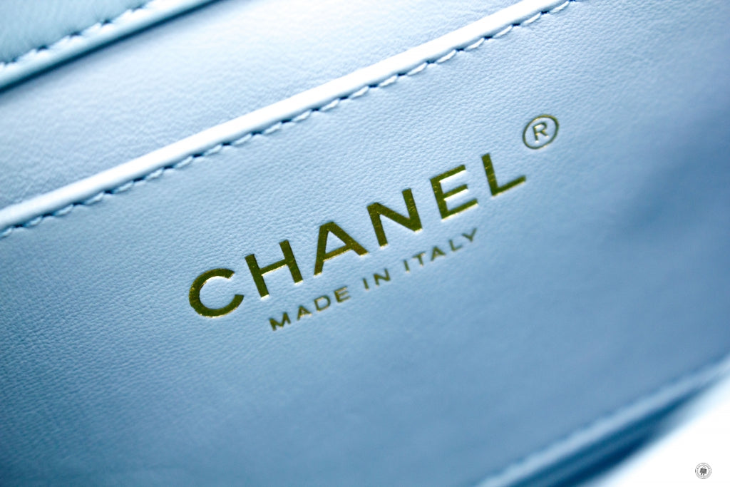 Top Quality Chanel AS3113B07634 Mini Flap Bag With Enamel And Gold Tone Metal  Baby Blue / NG752 Calfskin Shoulder Bags Gbhw