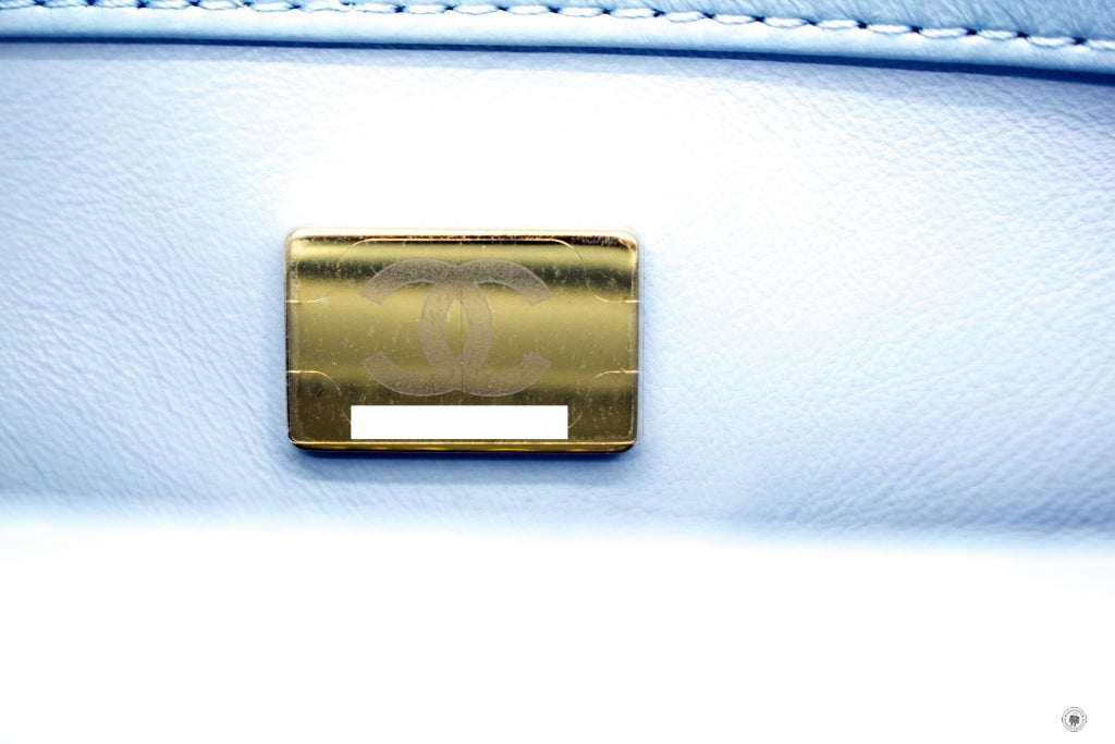 Top Quality Chanel AS3113B07634 Mini Flap Bag With Enamel And Gold Tone Metal  Baby Blue / NG752 Calfskin Shoulder Bags Gbhw