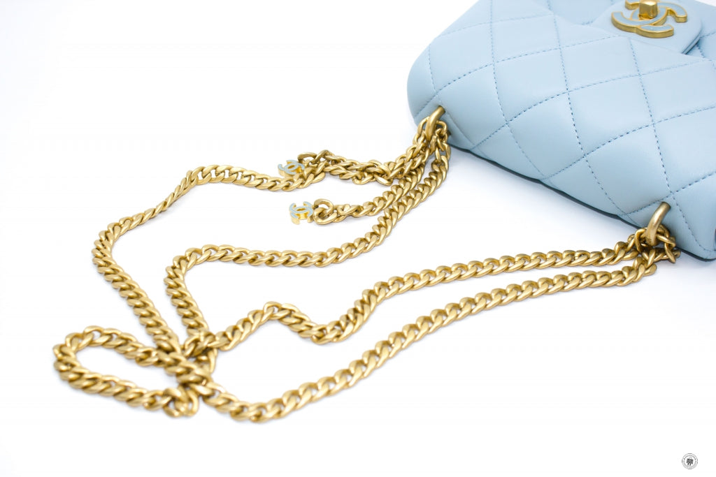 Top Quality Chanel AS3113B07634 Mini Flap Bag With Enamel And Gold Tone Metal  Baby Blue / NG752 Calfskin Shoulder Bags Gbhw