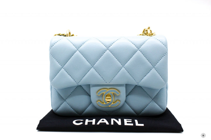 Top Quality Chanel AS3113B07634 Mini Flap Bag With Enamel And Gold Tone Metal  Baby Blue / NG752 Calfskin Shoulder Bags Gbhw