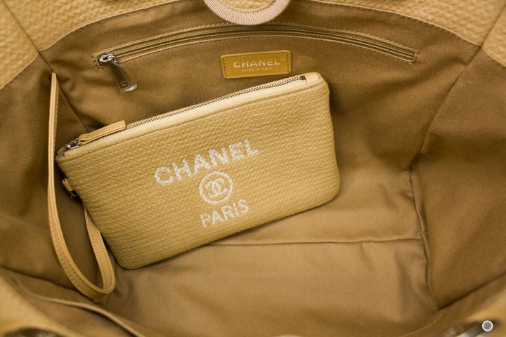 Top Quality Chanel A67001B07300 Deauville Shopping Tote  Khaki / NG121 Fabric Tote Bag Shw
