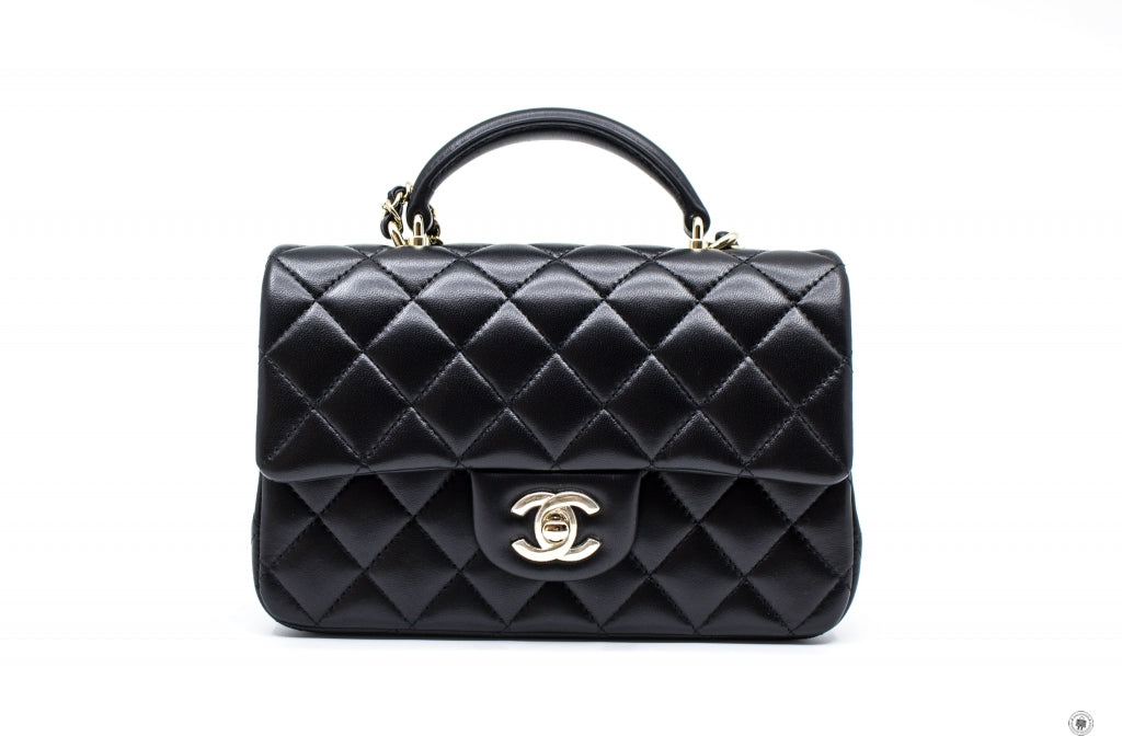 Top Quality Chanel AS2431B06660 Mini Flap Bag With Top Handle Black / 94305 Lambskin Shoulder Bags Ghw