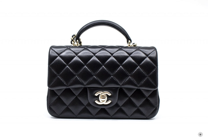 Top Quality Chanel AS2431B06660 Mini Flap Bag With Top Handle Black / 94305 Lambskin Shoulder Bags Ghw