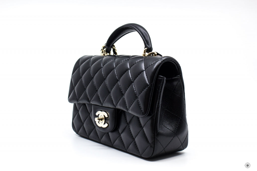 Top Quality Chanel AS2431B06660 Mini Flap Bag With Top Handle Black / 94305 Lambskin Shoulder Bags Ghw