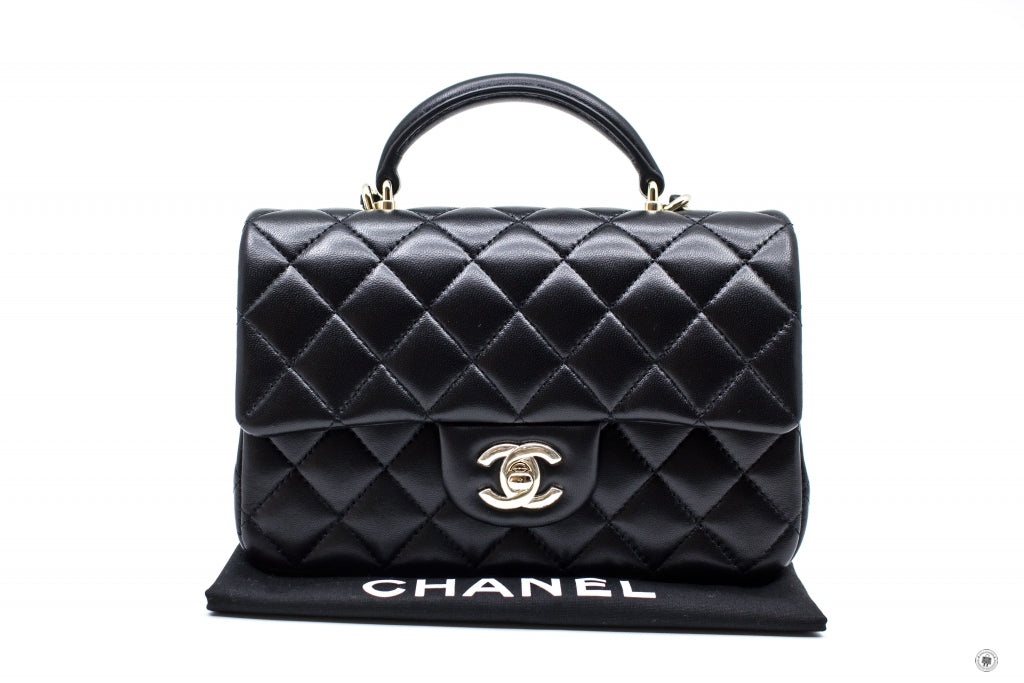 Top Quality Chanel AS2431B06660 Mini Flap Bag With Top Handle Black / 94305 Lambskin Shoulder Bags Ghw