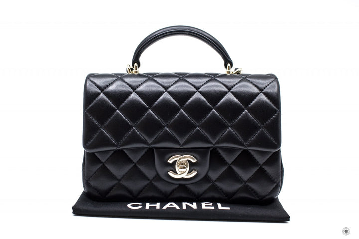 Top Quality Chanel AS2431B06660 Mini Flap Bag With Top Handle Black / 94305 Lambskin Shoulder Bags Ghw
