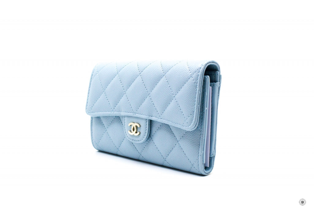 Top Quality Chanel AP0232Y33352 Classic Flap Wallet Baby Blue / NG752 Caviar Short Wallet Shw