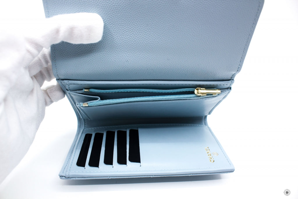 Top Quality Chanel AP0232Y33352 Classic Flap Wallet Baby Blue / NG752 Caviar Short Wallet Shw