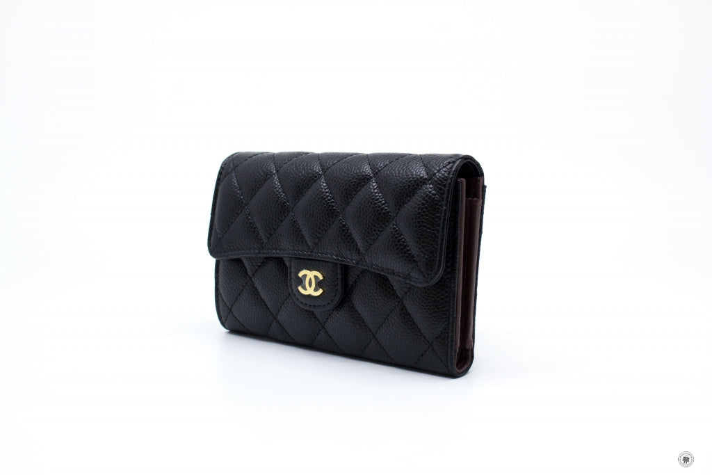 Top Quality Chanel AP0232Y01864 Classic Flap Wallet Black / C3906 Caviar Short Wallet Ghw