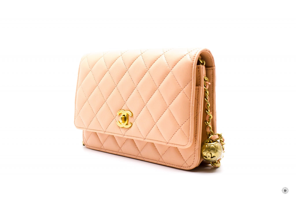 Top Quality Chanel AP1450B02916 Pearl Crush Wallet ON Chain Woc  Apricot / NG119 Lambskin Shoulder Bags Gbhw