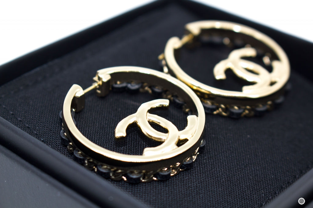Top Quality Chanel AB7833 B07680 CC With Woven Chain Details Round  Gold / NH056 Metal 3CM X 3CM Earrings