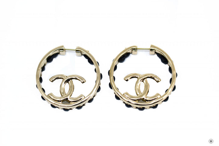 Top Quality Chanel AB7833 B07680 CC With Woven Chain Details Round  Gold / NH056 Metal 3CM X 3CM Earrings