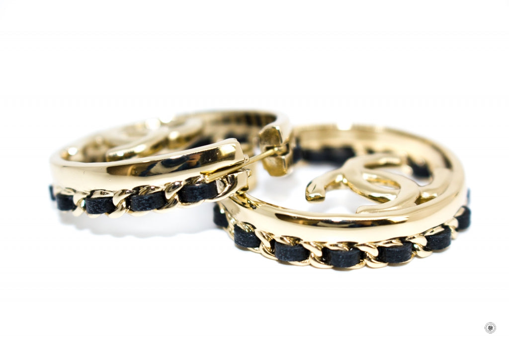 Top Quality Chanel AB7833 B07680 CC With Woven Chain Details Round  Gold / NH056 Metal 3CM X 3CM Earrings