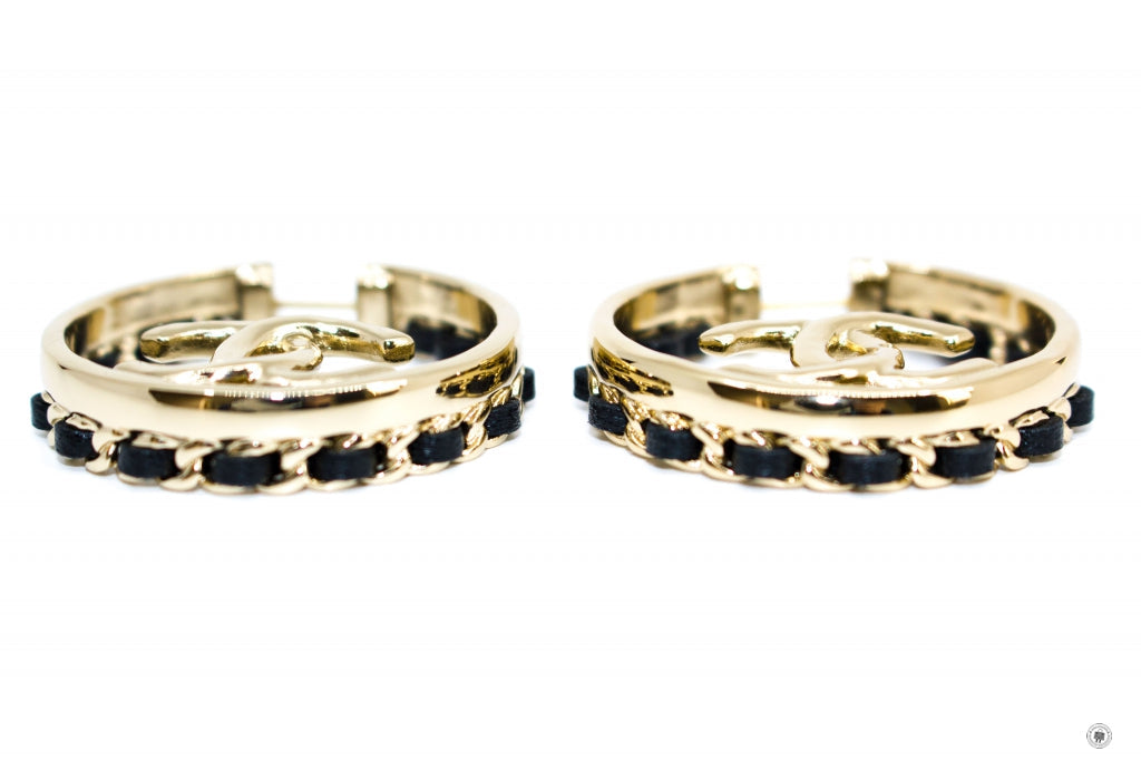 Top Quality Chanel AB7833 B07680 CC With Woven Chain Details Round  Gold / NH056 Metal 3CM X 3CM Earrings