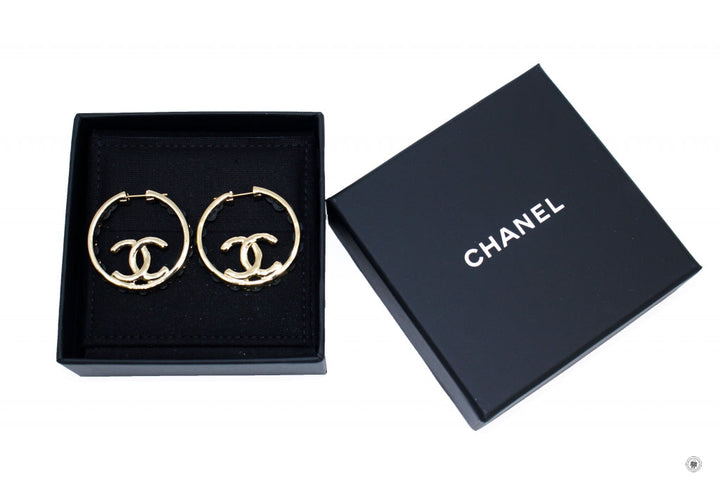 Top Quality Chanel AB7833 B07680 CC With Woven Chain Details Round  Gold / NH056 Metal 3CM X 3CM Earrings