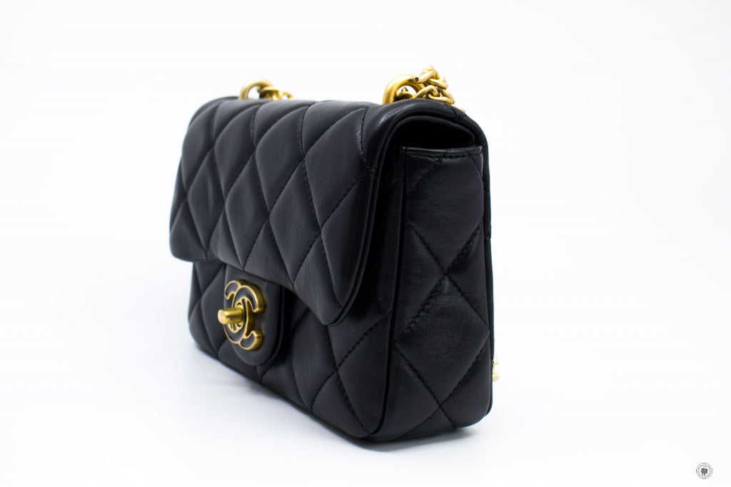 Top Quality Chanel AS3113B07634 Mini Flab Bag With Enamel And Gold Tone Metal  Black / 94305 Calfskin Shoulder Bags Gbhw