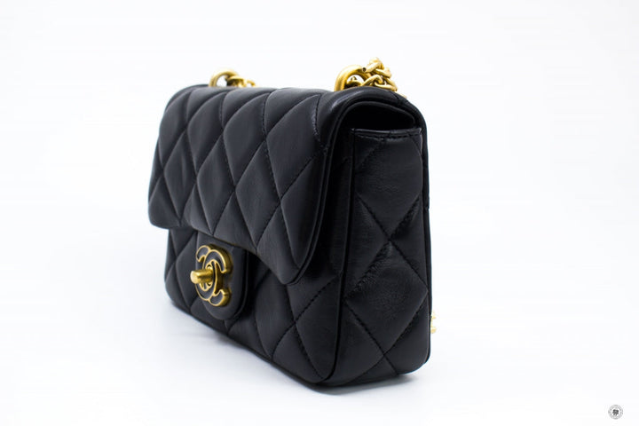 Top Quality Chanel AS3113B07634 Mini Flab Bag With Enamel And Gold Tone Metal  Black / 94305 Calfskin Shoulder Bags Gbhw