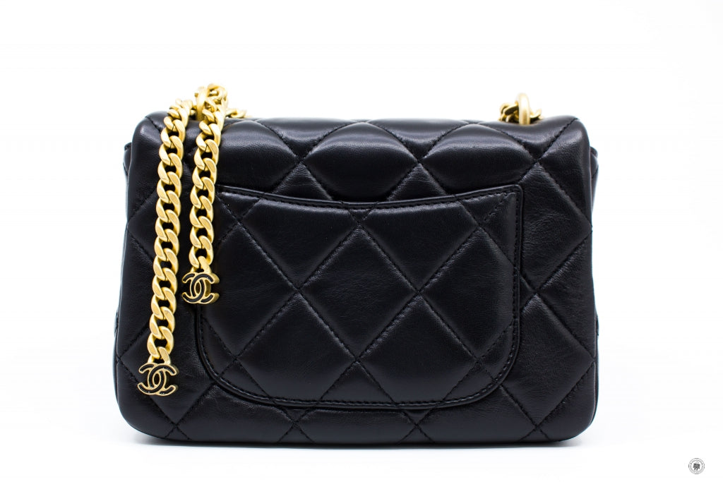 Top Quality Chanel AS3113B07634 Mini Flab Bag With Enamel And Gold Tone Metal  Black / 94305 Calfskin Shoulder Bags Gbhw