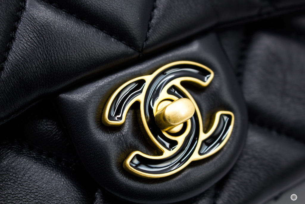 Top Quality Chanel AS3113B07634 Mini Flab Bag With Enamel And Gold Tone Metal  Black / 94305 Calfskin Shoulder Bags Gbhw