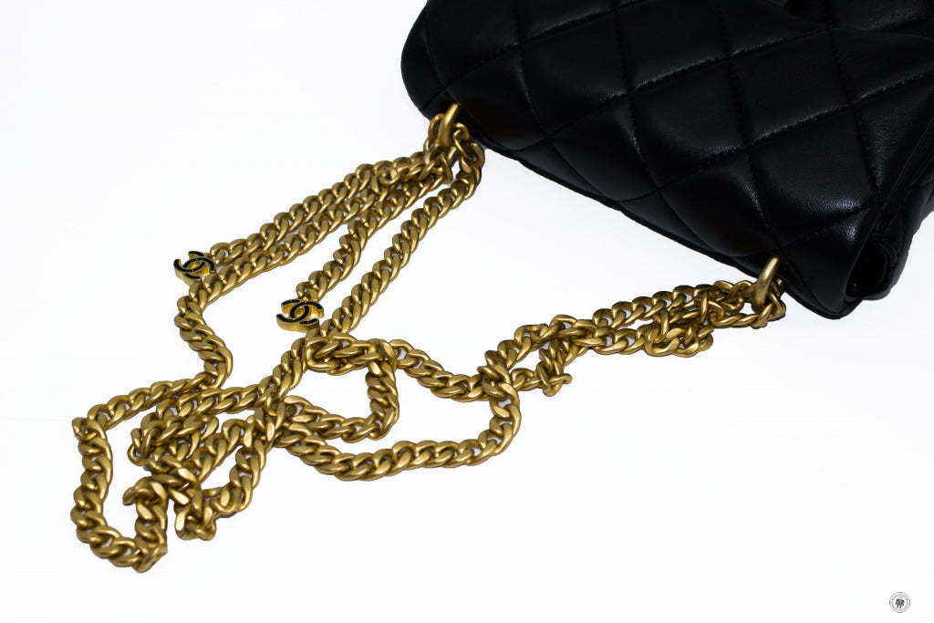 Top Quality Chanel AS3113B07634 Mini Flab Bag With Enamel And Gold Tone Metal  Black / 94305 Calfskin Shoulder Bags Gbhw