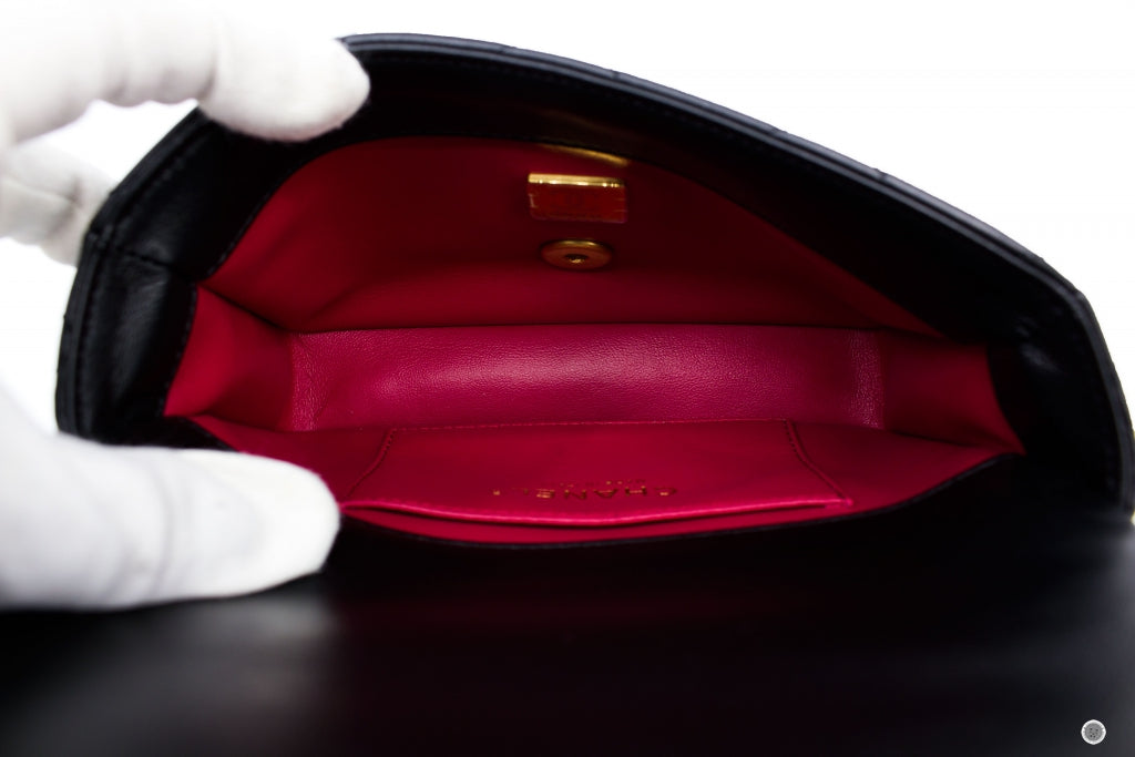 Top Quality Chanel AS3113B07634 Mini Flab Bag With Enamel And Gold Tone Metal  Black / 94305 Calfskin Shoulder Bags Gbhw