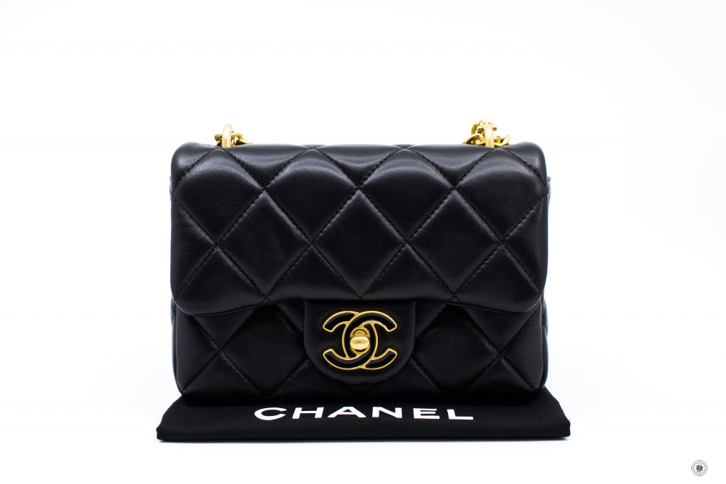 Top Quality Chanel AS3113B07634 Mini Flab Bag With Enamel And Gold Tone Metal  Black / 94305 Calfskin Shoulder Bags Gbhw