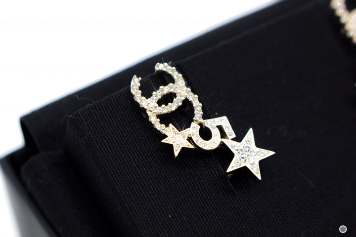 Top Quality Chanel AB8071B7810 Crystal CC Logo With Stars And Five   Gold / NH432 Metal 3.5CMX1CM Earrings Ghw