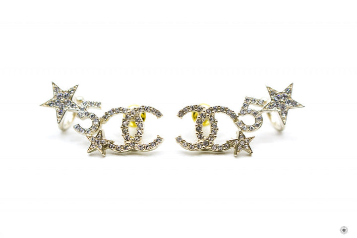 Top Quality Chanel AB8071B7810 Crystal CC Logo With Stars And Five   Gold / NH432 Metal 3.5CMX1CM Earrings Ghw