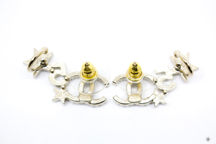 Top Quality Chanel AB8071B7810 Crystal CC Logo With Stars And Five   Gold / NH432 Metal 3.5CMX1CM Earrings Ghw