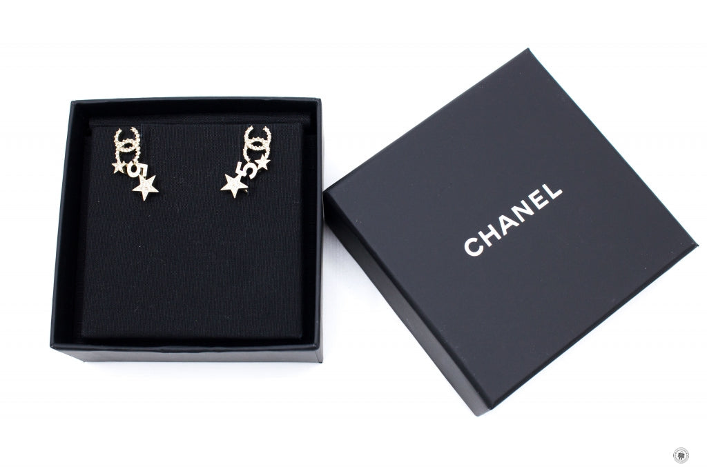 Top Quality Chanel AB8071B7810 Crystal CC Logo With Stars And Five   Gold / NH432 Metal 3.5CMX1CM Earrings Ghw