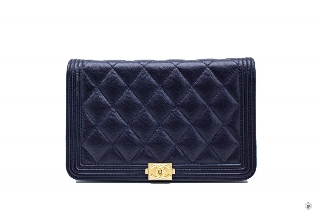 Top Quality Chanel Boy Wallet ON Chain Navy  Caviar Shoulder Bags Gbhw