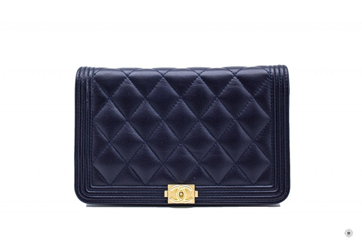 Top Quality Chanel Boy Wallet ON Chain Navy  Caviar Shoulder Bags Gbhw