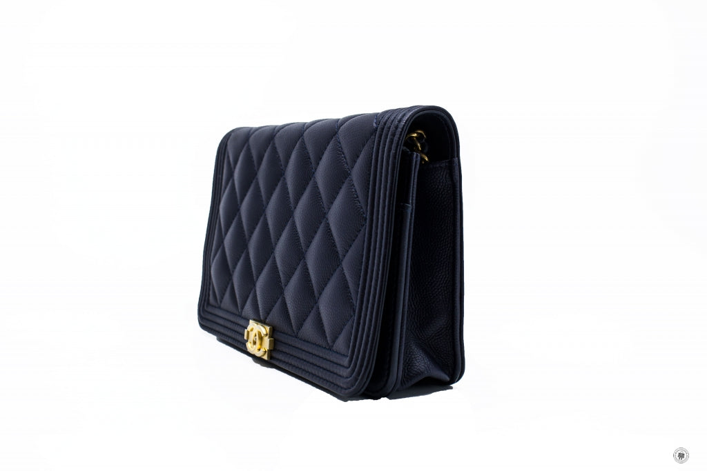 Top Quality Chanel Boy Wallet ON Chain Navy  Caviar Shoulder Bags Gbhw