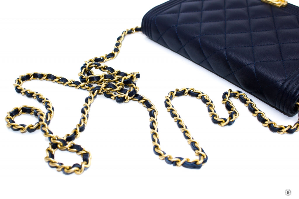 Top Quality Chanel Boy Wallet ON Chain Navy  Caviar Shoulder Bags Gbhw