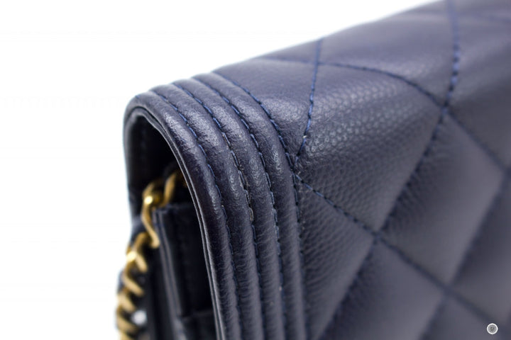 Top Quality Chanel Boy Wallet ON Chain Navy  Caviar Shoulder Bags Gbhw