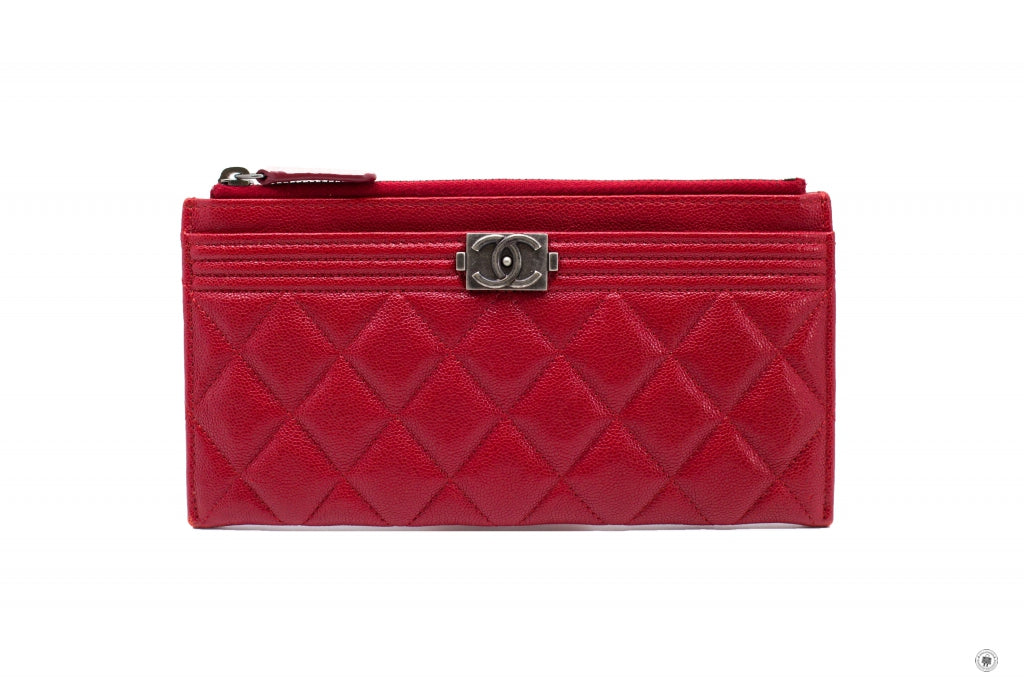 Top Quality Chanel Boy Zip Pouch  Red Caviar Pouch Sbhw
