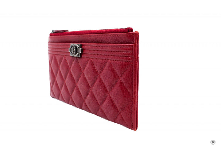Top Quality Chanel Boy Zip Pouch  Red Caviar Pouch Sbhw
