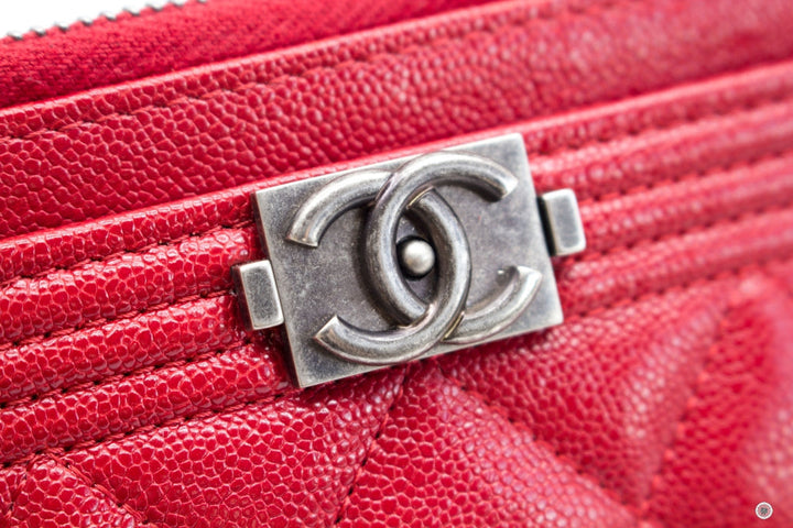 Top Quality Chanel Boy Zip Pouch  Red Caviar Pouch Sbhw