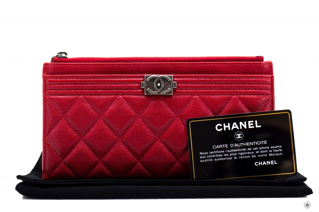 Top Quality Chanel Boy Zip Pouch  Red Caviar Pouch Sbhw