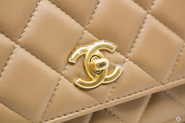 Top Quality Chanel AP1450B02916 Wallet ON Chain Woc With Golden Ball  Beige / NJ528 Lambskin Shoulder Bags Gbhw