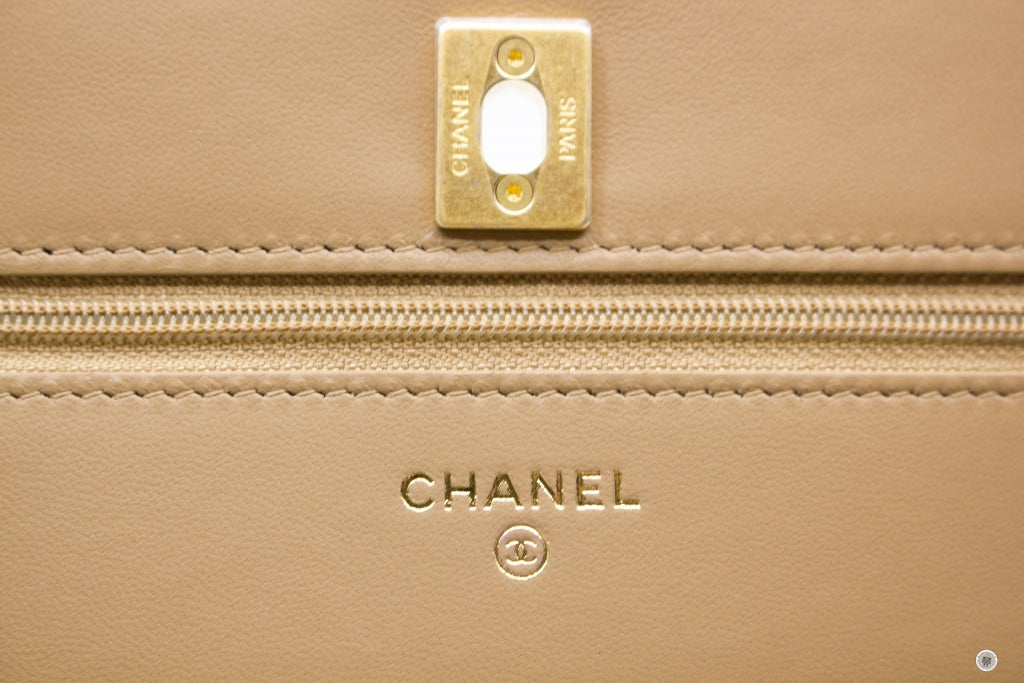 Top Quality Chanel AP1450B02916 Wallet ON Chain Woc With Golden Ball  Beige / NJ528 Lambskin Shoulder Bags Gbhw