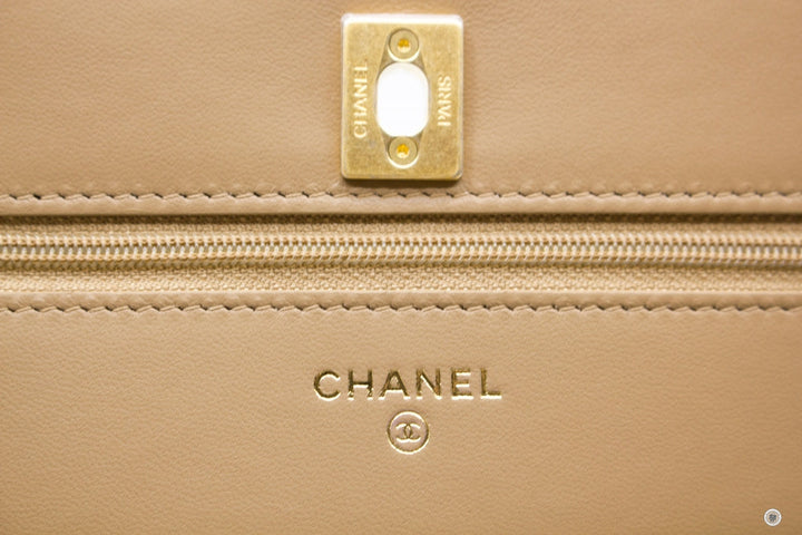 Top Quality Chanel AP1450B02916 Wallet ON Chain Woc With Golden Ball  Beige / NJ528 Lambskin Shoulder Bags Gbhw